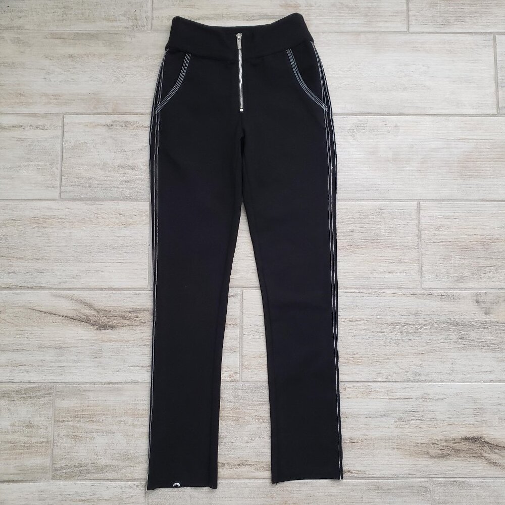 Maniere De Voir Legging Pants Women's Black Zippered Front Stretch Raw Hem 6